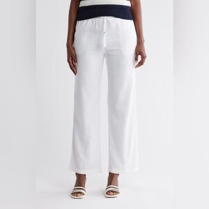Ellen Tracy New White Linen Pants Drawstring Wide Leg Timeless Classic Medium
